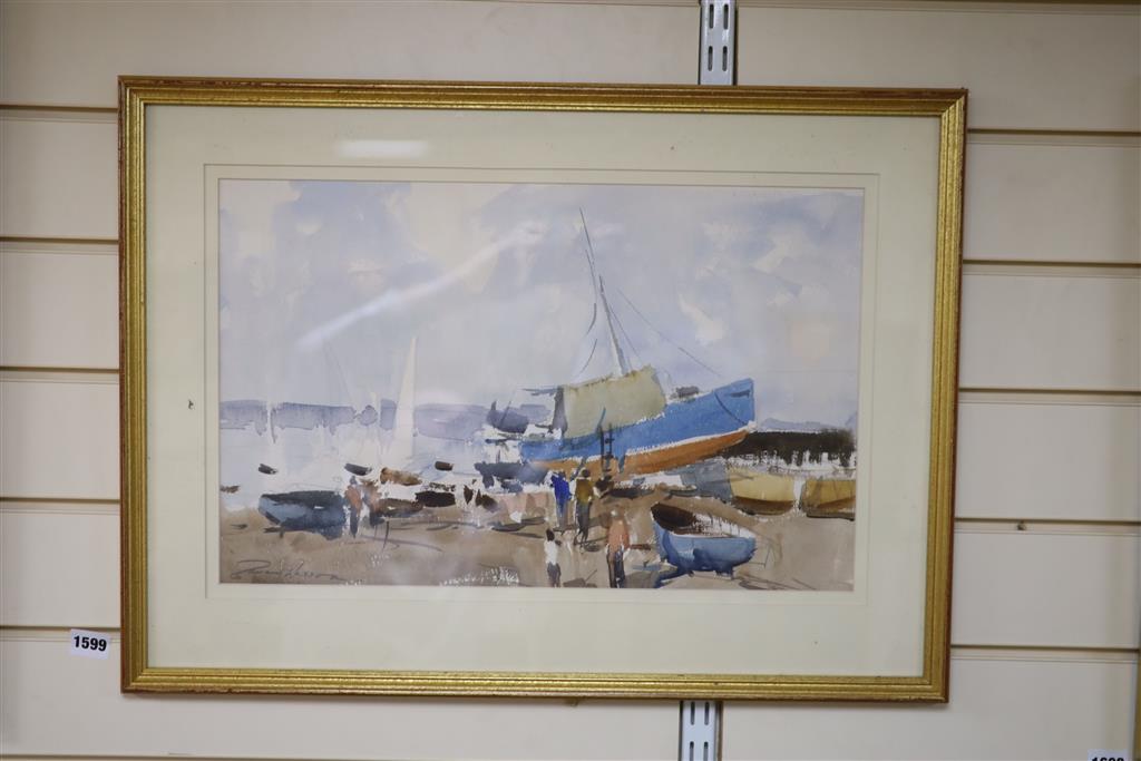 Edward Wesson (1910-1983), watercolour, Boatyard scene, signed in pencil, 31 x 49cm